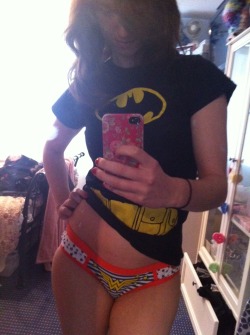 sexynerdygirls:  therealselinakyle:  Batman shirt and Wonder Woman knickers. I am so freaking cool. X  via Stumblr