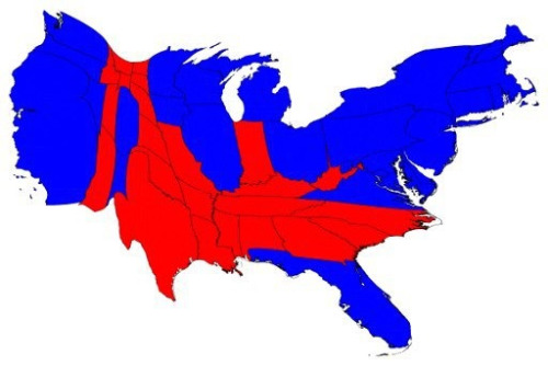 fishingboatproceeds: dormauz: The US Electoral map resized to represent the population of each state