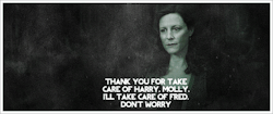  Lily appears at Molly and thanks her for take care of Harry and Lily will take care of Fred in the afterlife.  