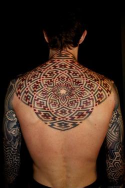 fuckyeahtattoos:  the-starlight-hotel:  Back piece by Vincent Hocquet of Beautiful Freak Tattoo and Arms done by Nazareno Tubaro Yep. This is the same dude that I posted about that has the AWESOME  blue dotwork sleeves.  GOSH 