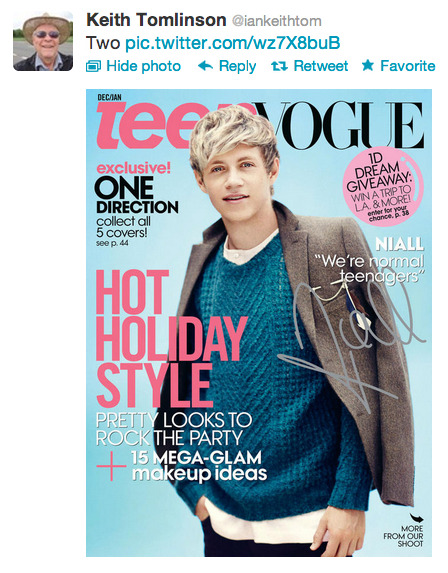 Louis’ granddad tweeted a countdown of One Direction’s Teen Vogue covers saVING HIS GRANDSON FOR LAS