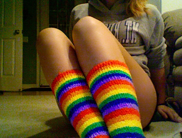 reguards:  That’s right, bitches, I got fuzzy rainbow socks.Fuckyeah. … I just