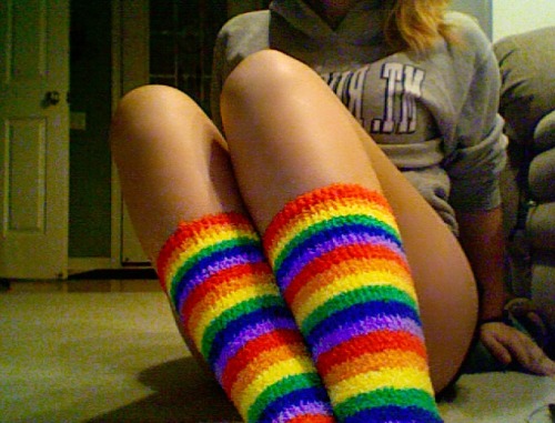 reguards:  That’s right, bitches, I got fuzzy rainbow socks.Fuckyeah. … I just realized how terrible this picture looks, omgI’m wearing pants I swear