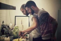 gnambox:  Nacho and Ben cooking for us yesterday evening! IN FOOD WE TRUST 