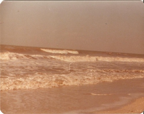 boxesofoldphotos:  The waves crashing at a beach, perhaps Virginia Beach ~1970s 