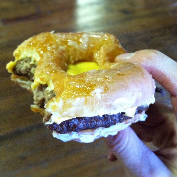 Cheeseburgers with Krispy Kreme buns. The Whole Life Challenge is officially over. (at CrossFit Downtown Winston)