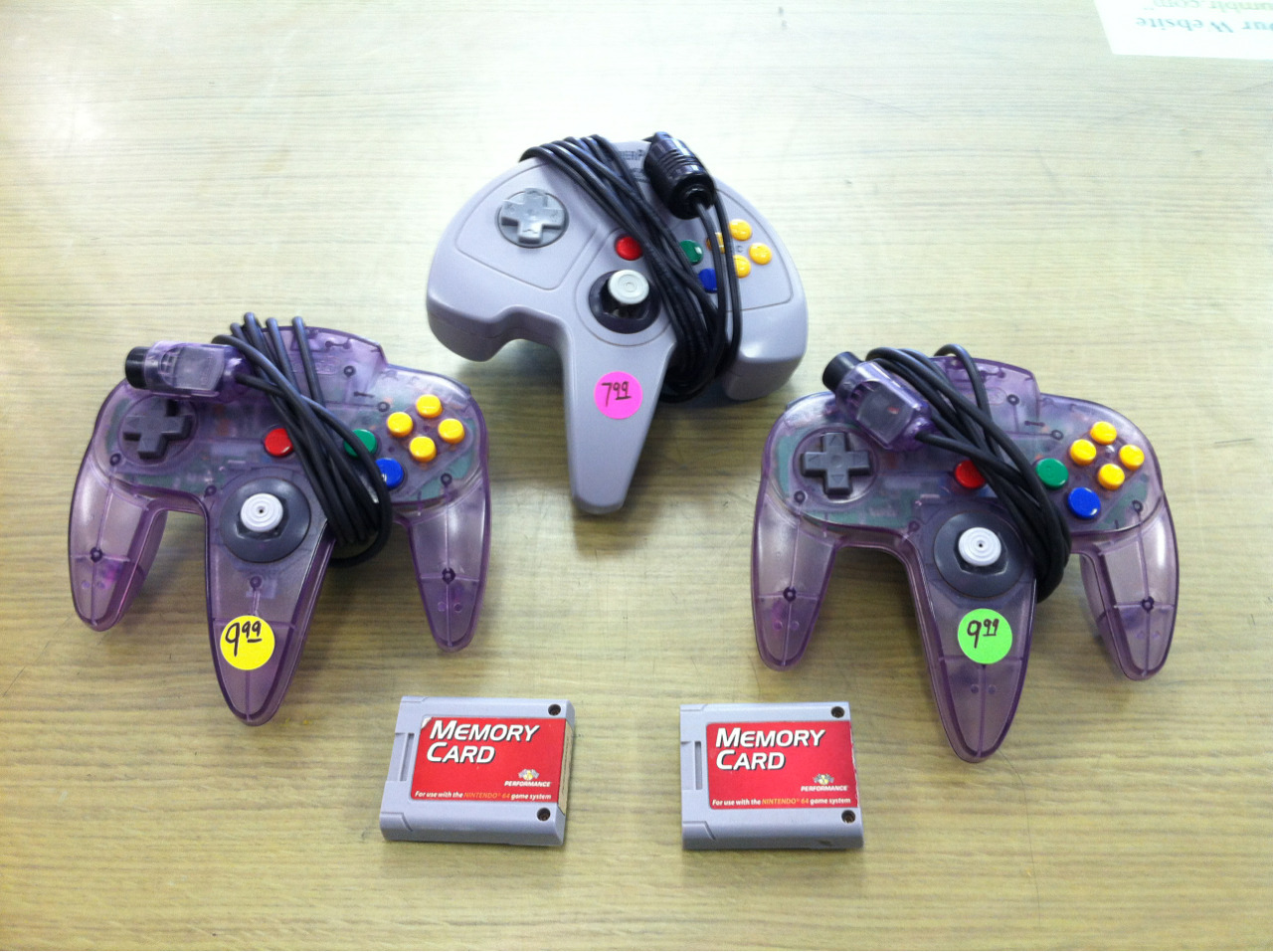securedjl:  Nintendo 64 controllers and memory cards. Memory cards are $5 and controllers