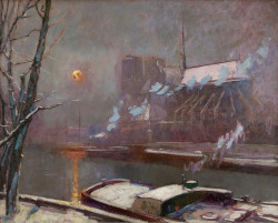 chasingtailfeathers:  Elie Anatole Pavil (1873 - 1948) Quay of Tournelle at Sunset in Winter 