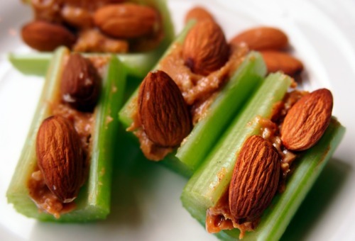 veryberryhealthy:  Celery with Peanut Butter and raw Almonds