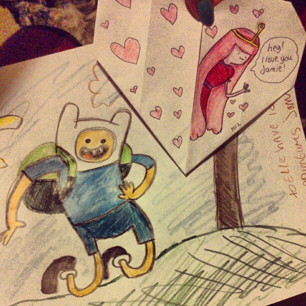 Cards Jamie and I made eachother :3 #adventure #time #love #fin #princess #bubblegum