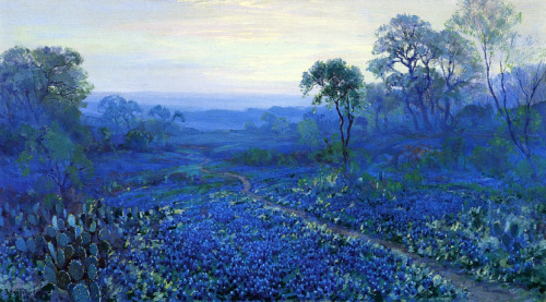 myinnergentlemanwearstights:Robert Julian Onderdonk, Bluebonnet Landscape with Catci, Road and 