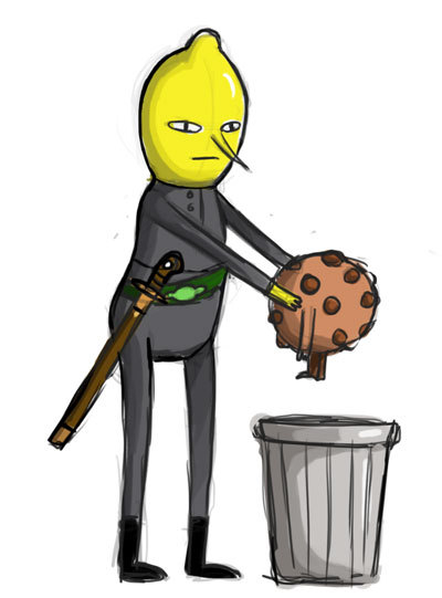 pelephant:A doodle of Lemongrab taking out his trash.