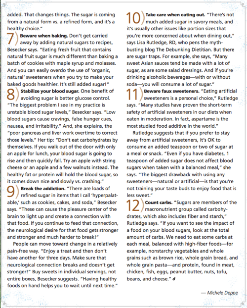 fitnesstreats:  12 tips for cutting the sugarSource: November issue of Today’s diet & Nutrition Magazine
