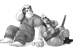 ask-wreck-it-ralph:  Hey Ralph, this is for you. The drawing is a commission done for me by my friend “Mark Wulfgar” (http://markwulfgar.tumblr.com) The guy at your left— his name is Mokomoko. He’s from the video game series entitled “Dragon