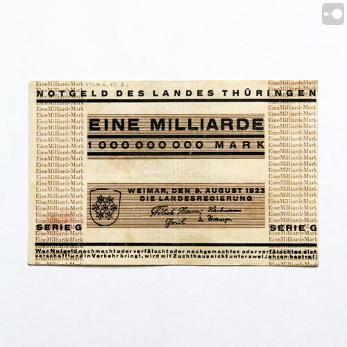 Herbert Bayer Bauhaus Graphic Design 1 Billion Mark bank note (eine milliarde Mark) designed by Herb