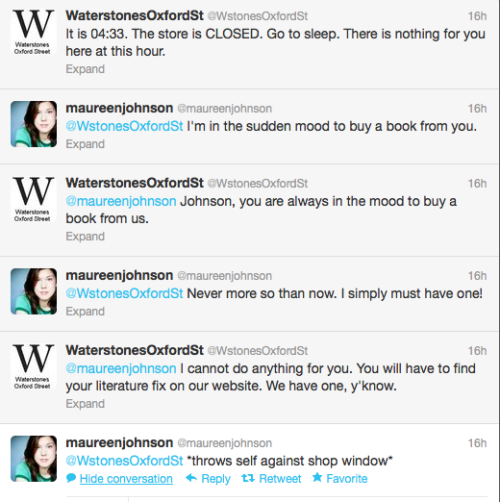 melissaanelli:one-quiet-night:Following Maureen Johnson on twitter is a full time job in itself.I ca