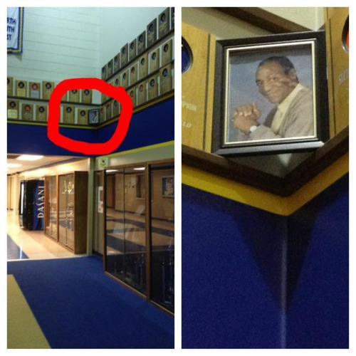 itslikeapendulum:  itslikeapendulum:  Someone put a framed picture of Bill Cosby with all the awards at my school. It’s been there for three weeks now.  Alright, so this picture was taken down a few months ago, which was quite devastating. But now,