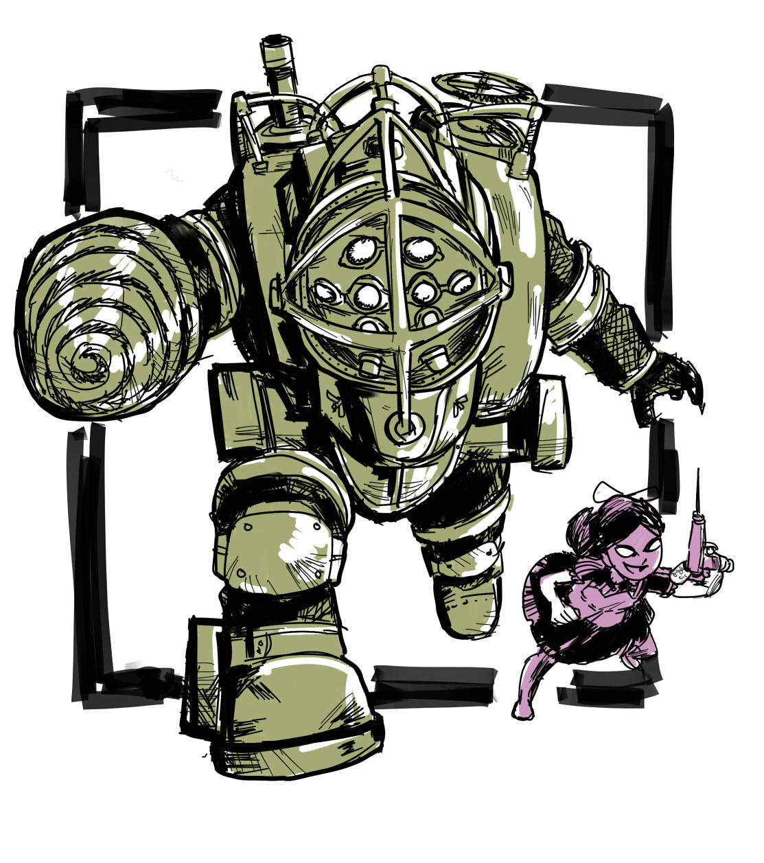 alexcipriano:  Bioshock sketch. done during a recording of our comics workstation
