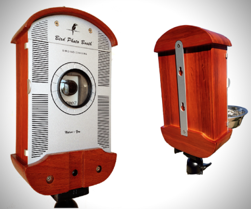 brain-food:  Bird Photo Booth The Bird Photo Booth is essentially a hand crafted bird feeder made from sustainably harvested wood along with CNC cut metal components that features a large macro lens fixated to the front. The macro lens attaches to the