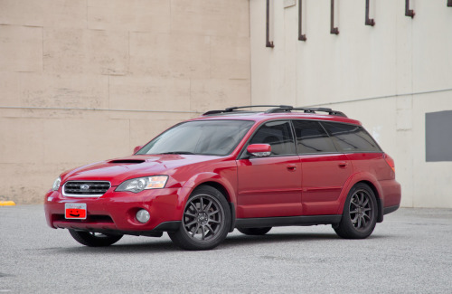 My wife&rsquo;s 2005 Subaru Outback XT lowered on custom Muellerized coilover suspension.