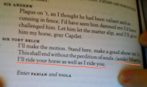 the officers of the Thespians club got all the seniors a copy of Twelfth Night people told me that S
