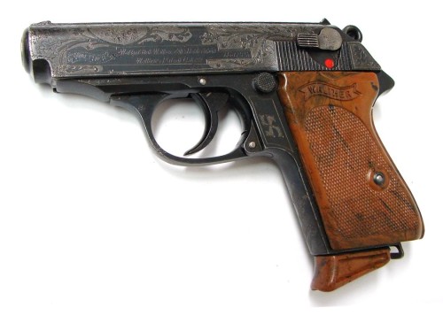 fmj556x45:  Walther PPK .22 LR caliber pistol. Rare Oak leaf engraved Pre-War PPK .22 caliber. This gun came out of an old collection that was formed from 1930 to 1950. This is engraved outside of the factory probably by a private or commercial engraver.