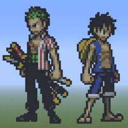 zazusha:  Roronoa Zoro &amp; Monkey D. Luffy from One Piece (Minecraft Pixel Art) Sabaody Archipelago Attire