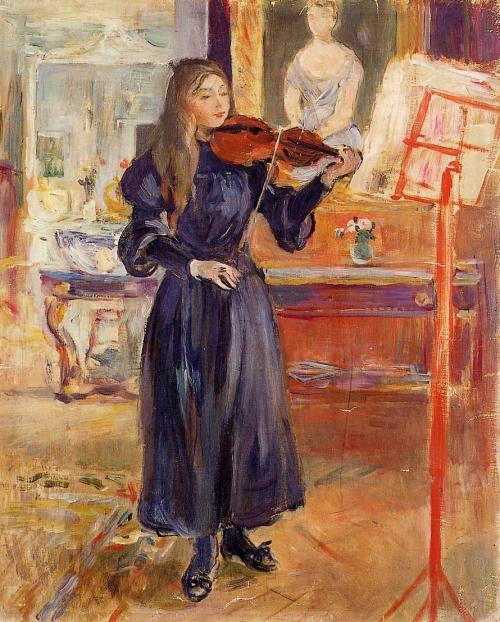 Studying the Violin (1892-1893). Berthe Morisot (French, Impressionism, 1841-1874). Oil on canv