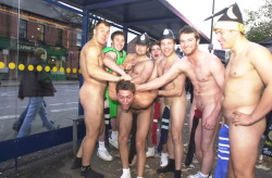 gratuitouspublicnudity:  shurugby: Photo from the 2005 SHU Rugby calendar shoot, colour version, available on 2001-07 Photo CD