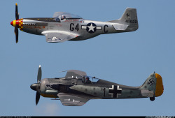 helghasttactician:  Flugwerk Fw 190A-8/N with a North American P-51D Mustang.