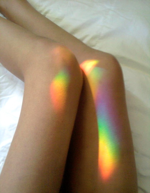 perfectionis-t: awklicious: the rainbow on my legs was pretty intense  You have perfect legs too :