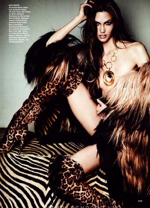 Karlie Kloss in Allure December 2012 - ’Life of The Party’ wearing pony-hair boots by Brian Atwood.P