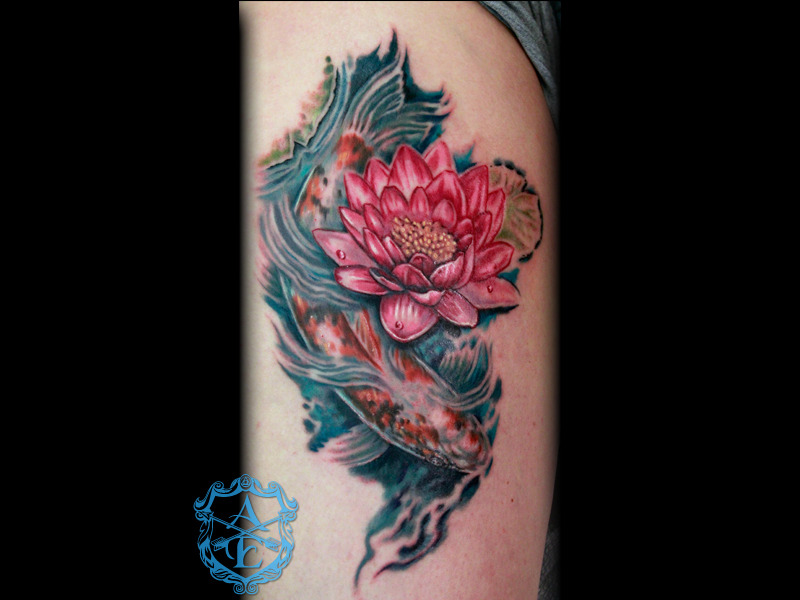 Koi Fish Lotus Flower Tattoo by Marvin Silva TattooNOW