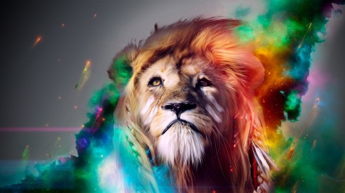 Multicolor Lion http://wallbase.cc/wallpaper/2390965 How is it made here: http://www.spizak.com/24821/848013/work/desktopography-2012