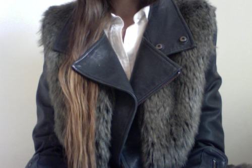 personality-captures-the-heart:  OOTD. Mackage leather jacket, vintage fur, brothers shirt.  