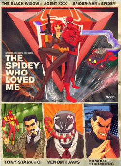 tomoae:  xombiedirge:  This week the killer art challenge, The Line It is Drawn at CBR, splices up comics characters with Bond, James Bond. Personal favs above, but check out the rest HERE. The Spidey Who Loved Me by Marco D’Alfonso / Website / Tumblr