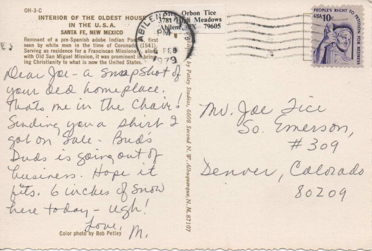 Postcards to Joe | Date: 1979 February 6th Postmark Location: