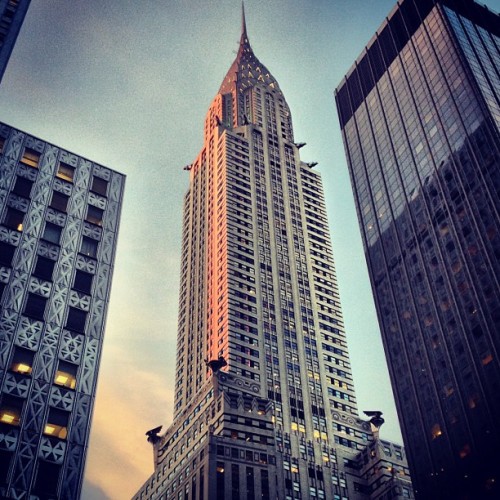 A slice of the sunset lights up the Chrysler Building tonight. #nyc #architecture #sunset