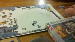 babrahamlincoln:  I’m doing a fucking puzzle  I needed to step away from this puzzle for a moment.  Ughhh sitting on hardwood floors is&hellip; hard.