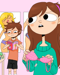 rickyspanish:  Mabel needs to go shopping for bras so she drags Dipper along because she doesn’t wanna go with Grunkle Stan and she suddenly feels really self conscious bc even though she’s barely 14 she feels like she’s really tiny in size and