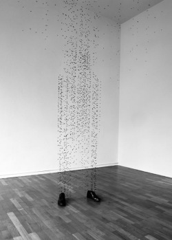 therhumboogie:  By Antonio Paucar, these clever figurative installations are made using solely dead flies, carefully arranged and placed to form these shadowy silhouettes of a person. 