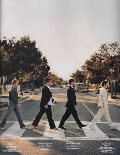 The Hobbits recreate the famous Abbey Road photograph by The Beatles (Billy Boyd,