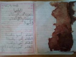  diary of a child in Gaza with blood on it. 
