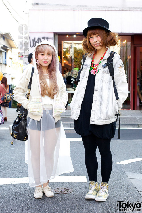 Sheer skirt, top hat &amp; leopard print sneakes in Harajuku.