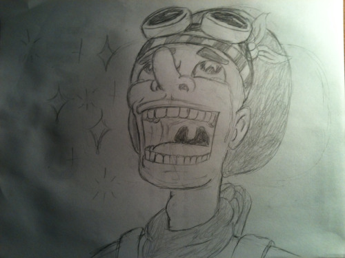 I was just drawing a guy laughing, just an idea that popped in my head.  As I was finishing the guy, I noticed just how he looks familiar.  Then I added to clothes and goggles, and I hit me.  It looks like a character from OnePiece, but I haven’t