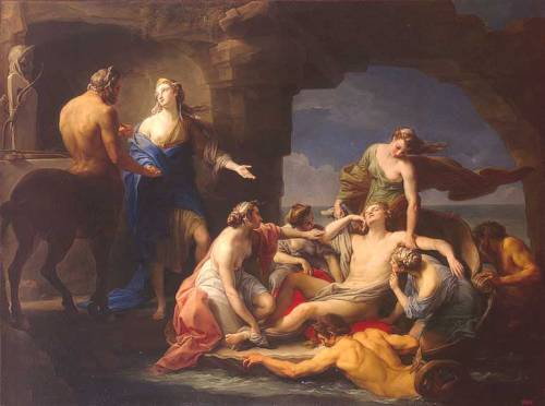 worldofmythology:Thetis Takes Achilles from the Centaur Chiron