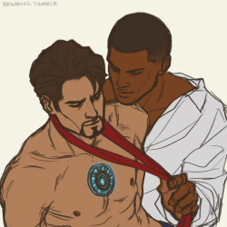 brumous:  Sequel to my previous pic &gt;__&gt; (Rhodey’s other hand is restraining Tony’s arms behind his back, btw.) 