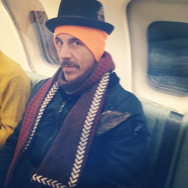 Anthony Kiedis ready for winter time in Calgary today. Photo by David Mushegain.