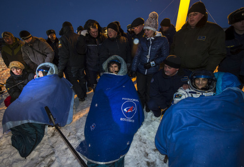 sagansense:  Surreal Images of Soyuz Landing in the Dark Here’s the video of the landing, although there is no actual footage of the Soyuz touching down, since it was dark and the spacecraft landed well away from the planned landing spot. 