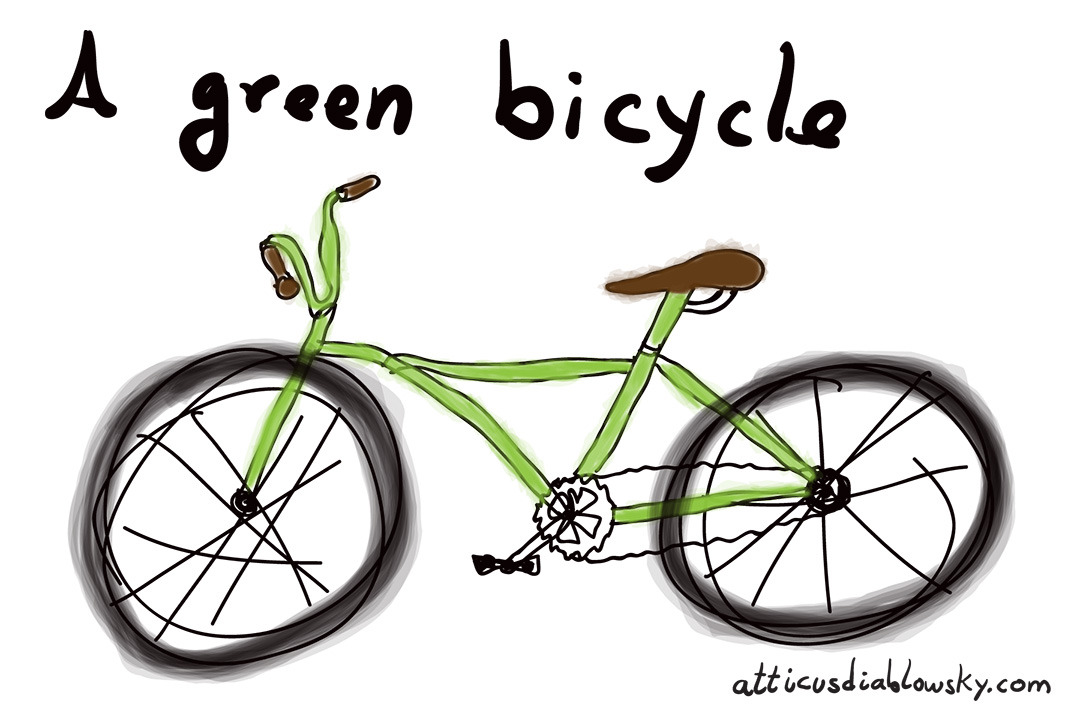 Diablowsky Postcards: A green bicycle